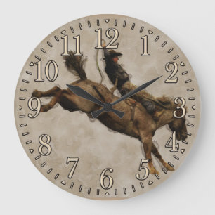 Bucking Bronco Rodeo Cowboy Large Clock
