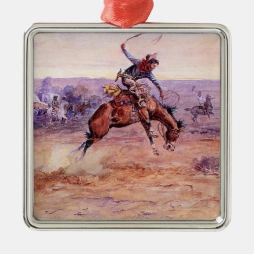Bucking Bronco Taming a Wild Horse Metal Ornament
