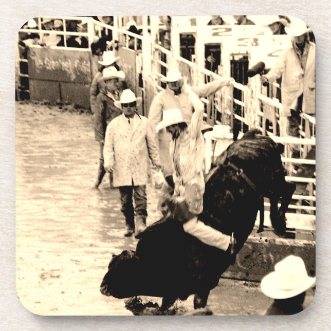 Bucking Bull Rodeo Rider Picture Beverage Coaster (Front)
