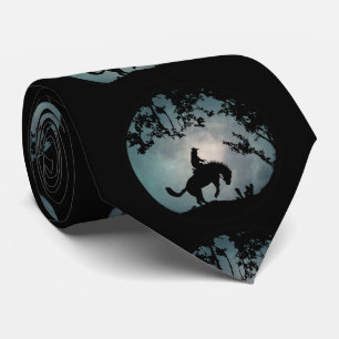 Bucking Horse and Full Moon Cowboy Neck Tie