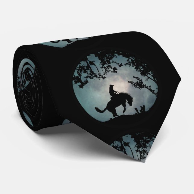 Bucking Horse and Full Moon Cowboy Neck Tie (Rolled)