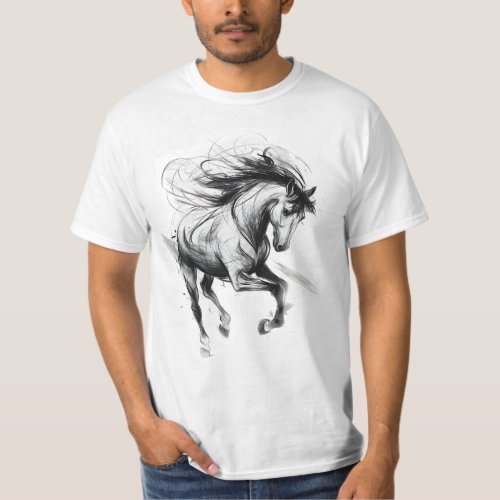 Bucking Horse Artistic Black and White Sketch T_Shirt