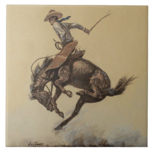 “Bucking Horse” Western Art by Will James Ceramic Tile