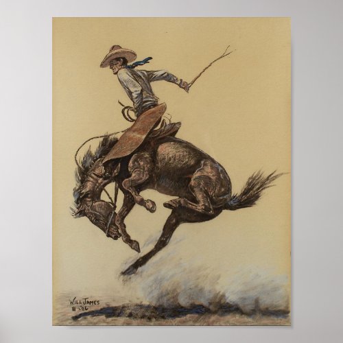 Bucking Horse Western Art by Will James Poster