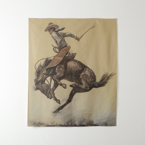 Bucking Horse Western Art by Will James Tapestry