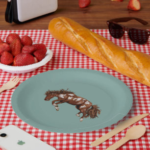 Bucking paint horse paper plates