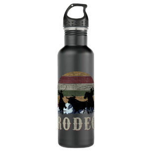 Bucking Rodeo Cowboy Team Roping Horse Riding Retr Stainless Steel Water Bottle