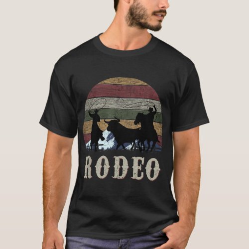Bucking Rodeo Cowboy Team Roping Horse Riding Retr T_Shirt