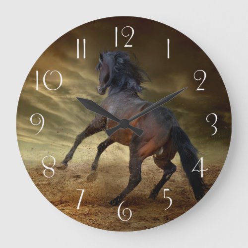 Bucking wild mustang large clock