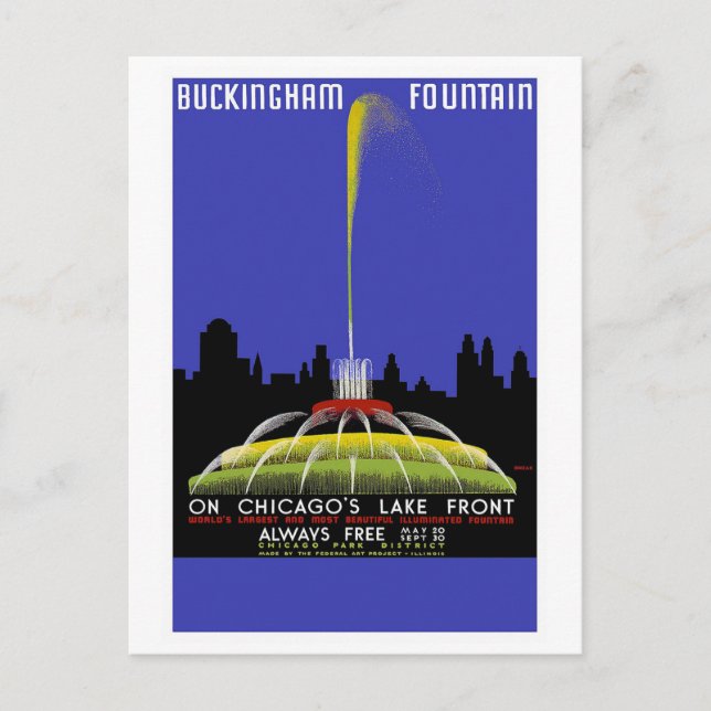"Buckingham Fountain, Chicago" Vintage Travel Postcard (Front)