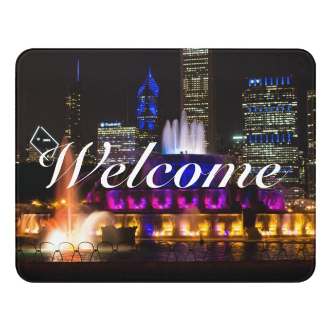 Buckingham Fountain Chicago Welcome Door Sign (Contemporary Front)