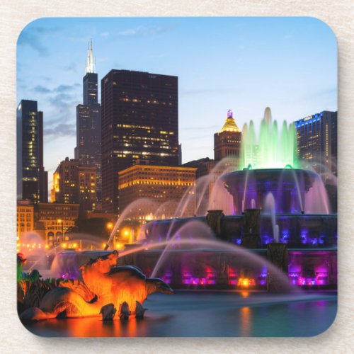 Buckingham Fountain Lit At Night Beverage Coaster