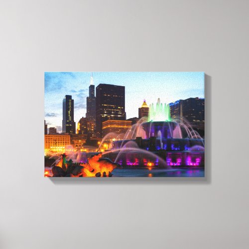 Buckingham Fountain Lit At Night Canvas Print