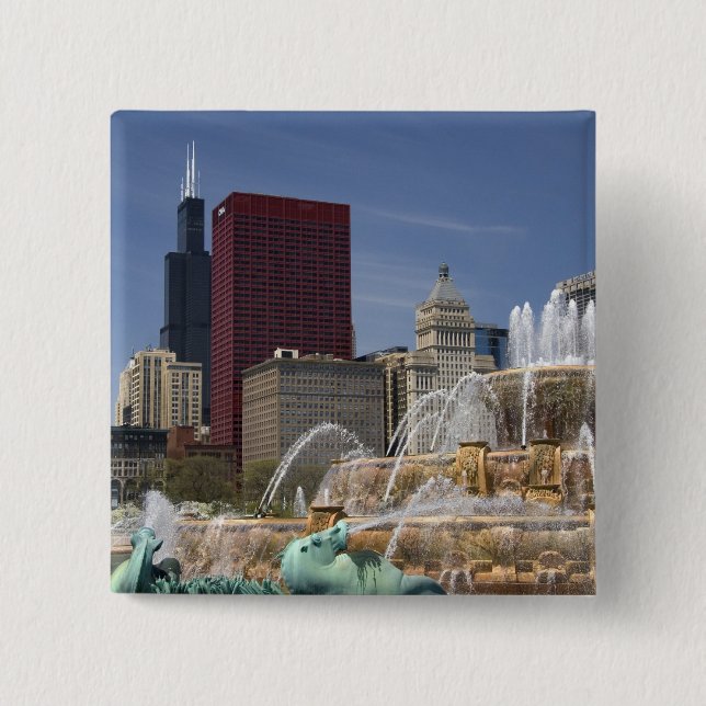 Buckingham Fountain located in Grant Park, Pinback Button (Front)
