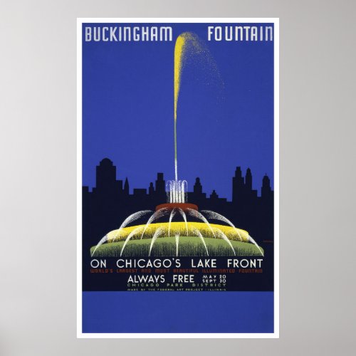 Buckingham Fountain Vintage WPA Poster