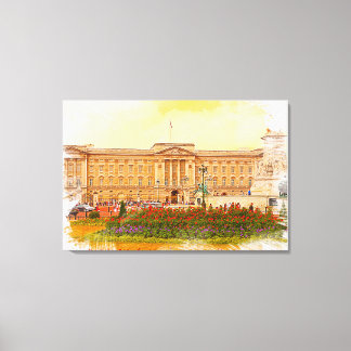 Buckingham Palace Watercolor Painting Canvas Print