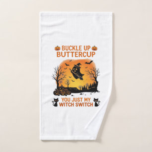 Buckle Up Buttercup Halloween Ghost Witch Hat Broo Hand Towel