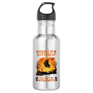 Buckle Up Buttercup Halloween Ghost Witch Hat Broo Stainless Steel Water Bottle