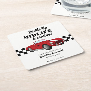 Buckle Up Funny Midlife Car 50th Birthday Square Paper Coaster