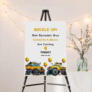 Buckle Up! Monster Trucks Twins Birthday Welcome  Foam Board