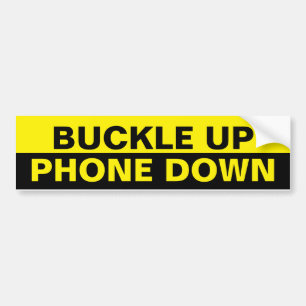 Buckle Up / Phone Down Black and Yellow Bumper Sticker