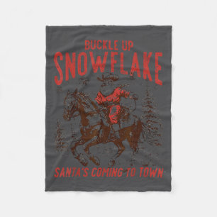 Buckle Up Snowflake Santa Cowboy Western Holiday C Fleece Blanket