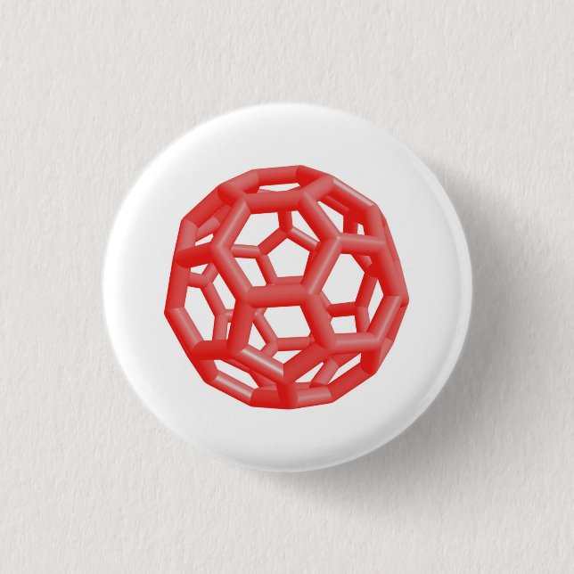 Buckminsterfullerene Molecule (Red) Pinback Button (Front)