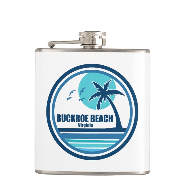 Buckroe Beach Virginia Palm Tree Birds Flask (Front)