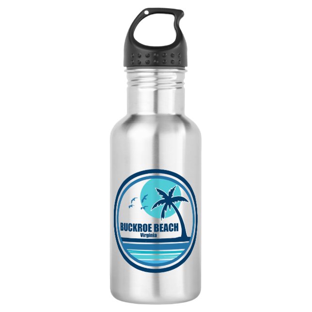 Buckroe Beach Virginia Palm Tree Birds Stainless Steel Water Bottle (Front)