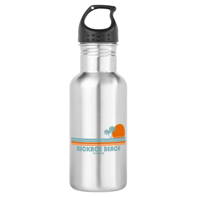 Buckroe Beach Virginia Sun Palm Trees Stainless Steel Water Bottle (Front)