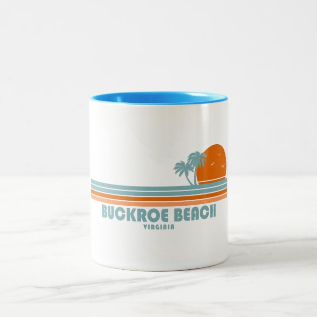 Buckroe Beach Virginia Sun Palm Trees Two-Tone Coffee Mug (Center)