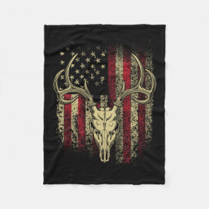 Bucks Antlers And Skull On An American Flag Deer H Fleece Blanket