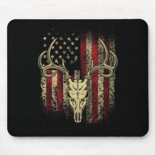 Bucks Antlers And Skull On An American Flag Deer H Mouse Pad