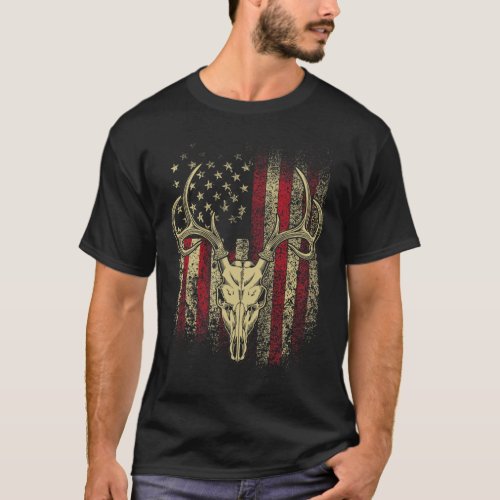 Bucks Antlers and Skull on an American Flag Deer H T_Shirt