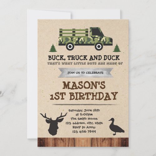 Bucks Trucks and Ducks party invitation