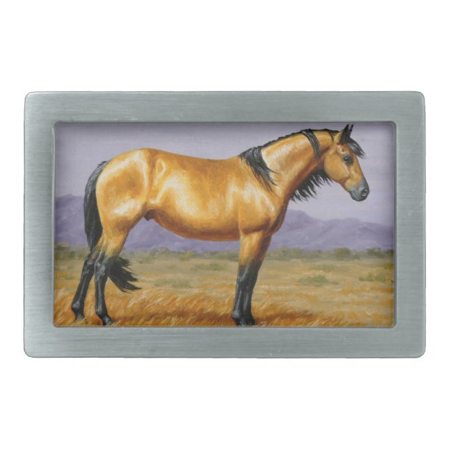 Bucksin Wild Horse Mustang Stallion Belt Buckle (Front)