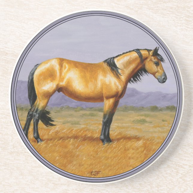 Bucksin Wild Horse Mustang Stallion Drink Coaster (Front)