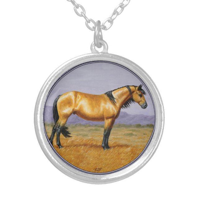 Bucksin Wild Horse Mustang Stallion Silver Plated Necklace (Front)