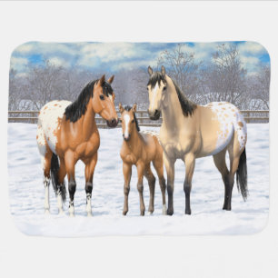 Buckskin Appaloosa Horses In Snow Baby Blanket