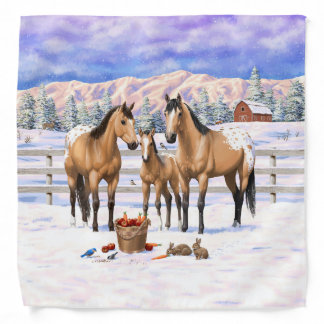 Buckskin Appaloosa Horses In Snow Bandana