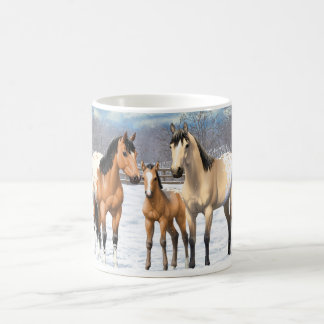Buckskin Appaloosa Horses In Snow Coffee Mug
