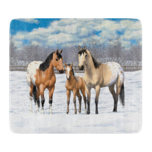 Buckskin Appaloosa Horses In Snow Cutting Board