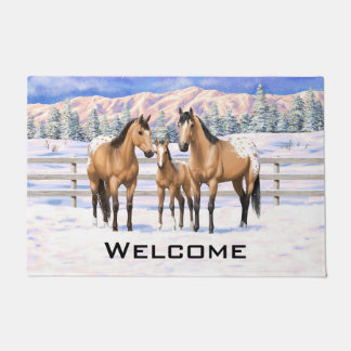Buckskin Appaloosa Horses In Snow Doormat