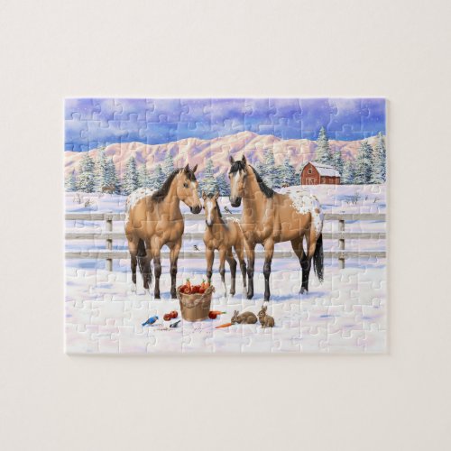 Buckskin Appaloosa Horses In Snow Jigsaw Puzzle