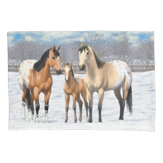 Buckskin Appaloosa Horses In Snow Pillow Case