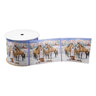 Buckskin Appaloosa Horses In Snow Satin Ribbon