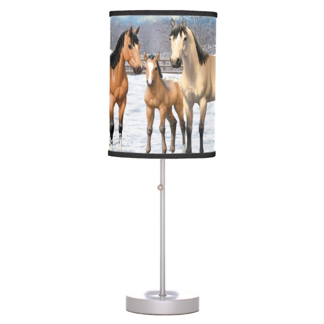 Buckskin Appaloosa Horses In Snow Table Lamp (Front)