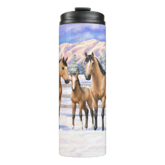 Buckskin Appaloosa Horses In Snow Thermal Tumbler