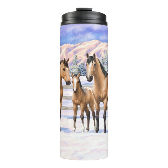 Buckskin Appaloosa Horses In Snow Thermal Tumbler (Front)