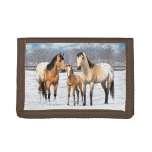 Buckskin Appaloosa Horses In Snow Tri-fold Wallet